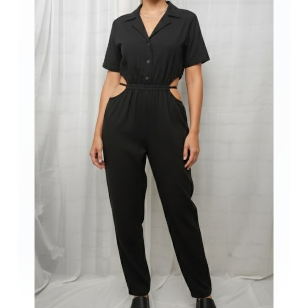 Diane Von Furstenberg Jumpsuit Black Straight Leg Cotton M NWT